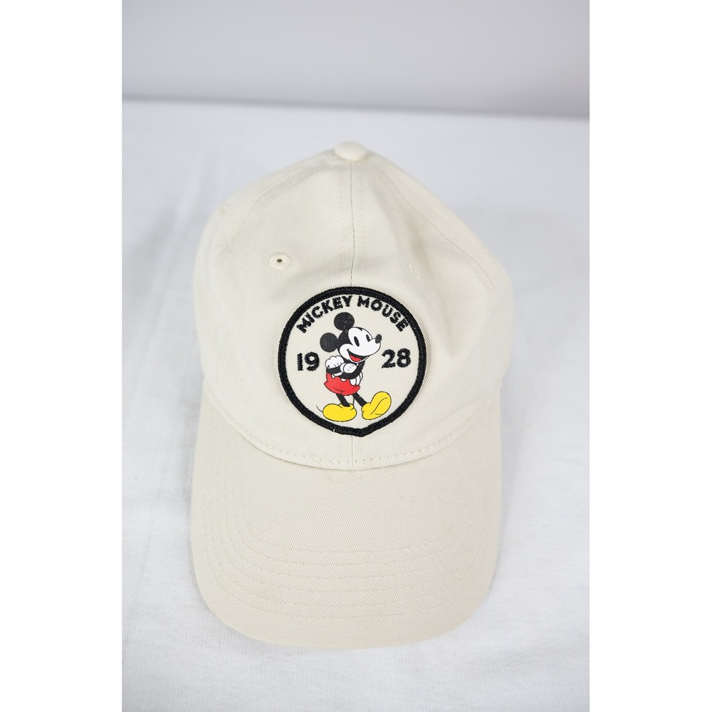 Disney Mickey Mouse Baseball Hat Khaki Cream Excellent 1928 Embroidered Patch